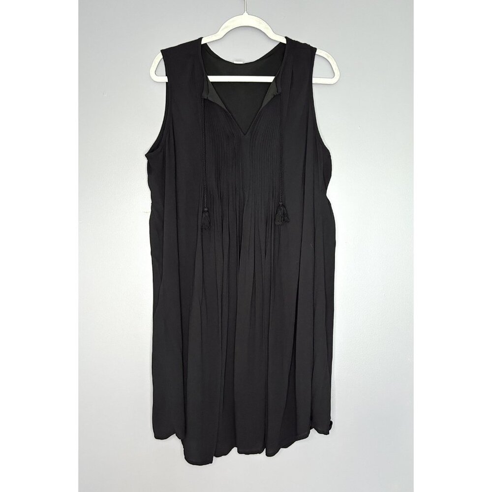 Old Navy Dress Womens XL Black Pintuck Sleeveless Tassel Boho Flowy Classy Cute